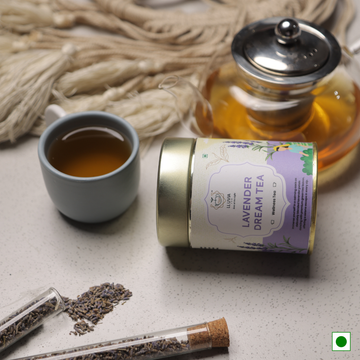 Collection of Lluvia calming teas including Jasmine Green Tea, Spearmint Green Tea, Lavender Dream Tea, and Chamomile Charisma Tea for relaxation and mindful wellness