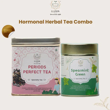 Lluvia Herbal Tea Combo – Periods Perfect Tea for Menstrual Comfort and Spearmint Tea for Hormonal Balance, PCOS Support & Clear Skin