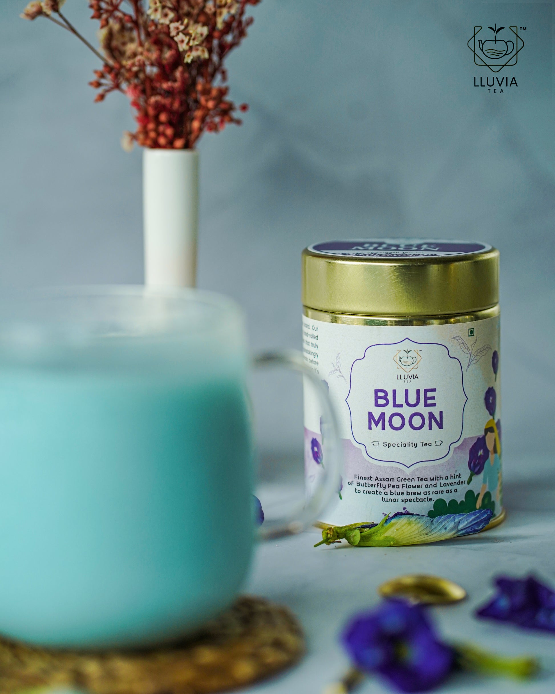 Lluvia Tea's Blue Tea. Made from premium butterfly pea flowers, this antioxidant-rich blue tea