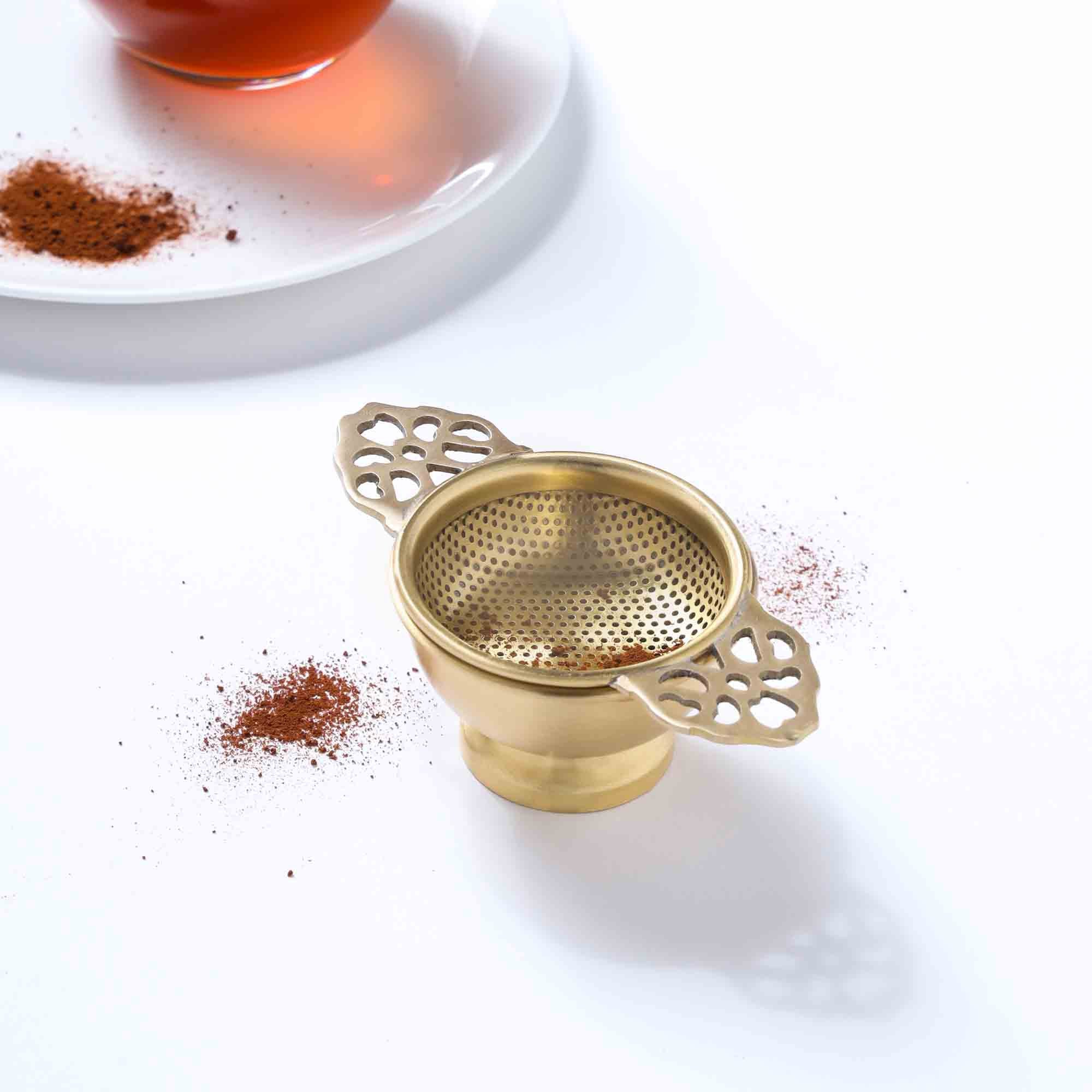 Brass Tea Infuser with Drip Bowl thumbnail 4