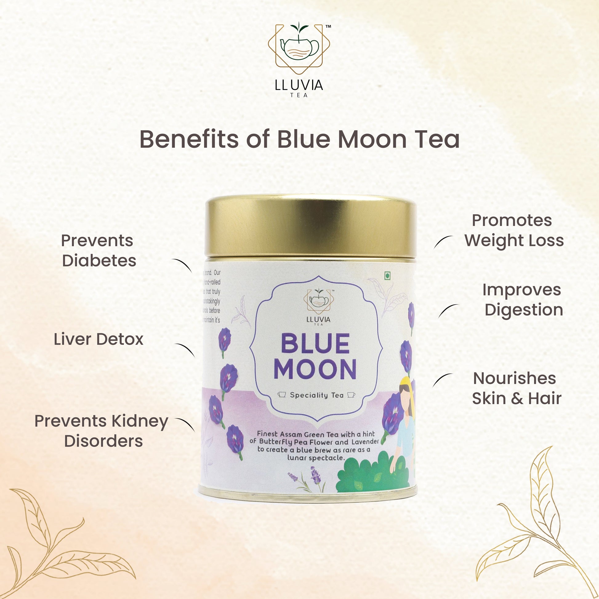 Lluvia Tea's Blue Tea. Made from premium butterfly pea flowers, this antioxidant-rich blue tea