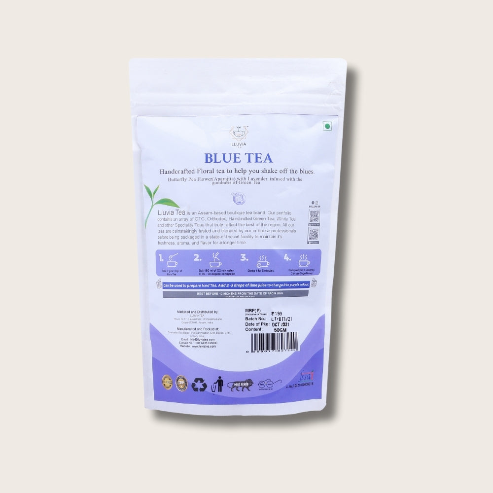 Lluvia Tea's Blue Tea. Made from premium butterfly pea flowers, this antioxidant-rich blue tea